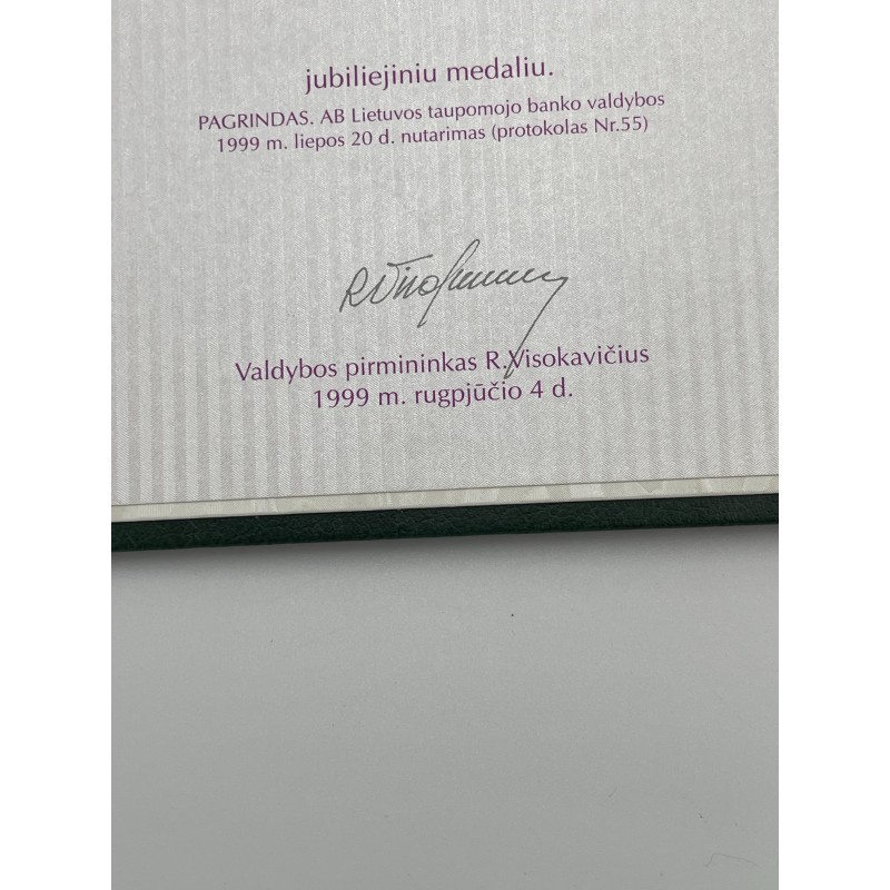 Jubiliejinis Lietuvos Taupomojo Banko Medalis su Liudijimu - 80 Metų