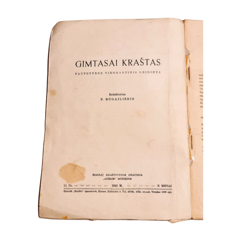 Gimtasai Kraštas Tautotyros Vienkartinis Leidinys, 1943